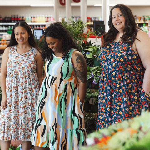 3 girls wearing spring dresses