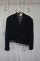 black cropped blazer, with crinoline and lace at the hem, repurposed in canada