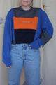 upcycled grey, orange and blue sweater, repurposed in canada