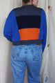 upcycled grey, orange and blue sweater, repurposed in canada