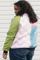 green, pink, and blue bomber jacket, upcycled from barbie quilts and blankets, repurposed in canada size small 