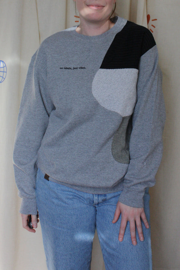 grey monochromatic crewneck, upcycled in canada