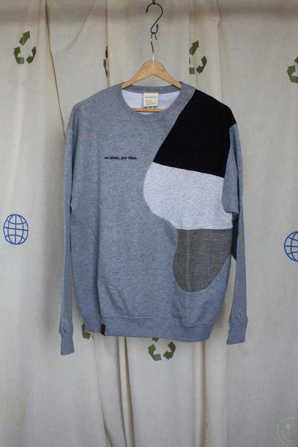 grey monochromatic crewneck, upcycled in canada