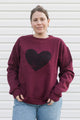 unisex burgundy sweater with black lace heart, made in canada