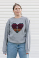 Indigenous printed heart sewn on heather grey sweater, unisex and oversized fit, sewn in canada