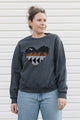 Indigenous printed heart sewn on charcoal sweater, unisex and oversized fit, sewn in canada