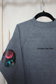 kids grey sweater with floral elbow patches worn by 5 year old, repurposed in canada