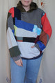 upcycled colourful patchwork hoodie, repurposed in canada