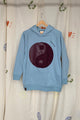 aqua upcycled hoodie with plum coloured yin yang symbol repurposed in canada