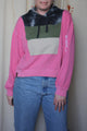 upcycled pink, green, cream and black hoodie, repurposed in canada