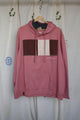 pink hoodie with brown quilting on the front with tiny pink flowers, upcycled in canada