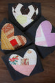 one of a kind quilted heart sewn on charcoal sweaters, unisex and oversized fit, hand cut and sewn in canada