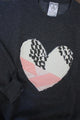 one of a kind quilted heart stitched on charcoal sweater, unisex and oversized fit, hand cut and sewn in canada