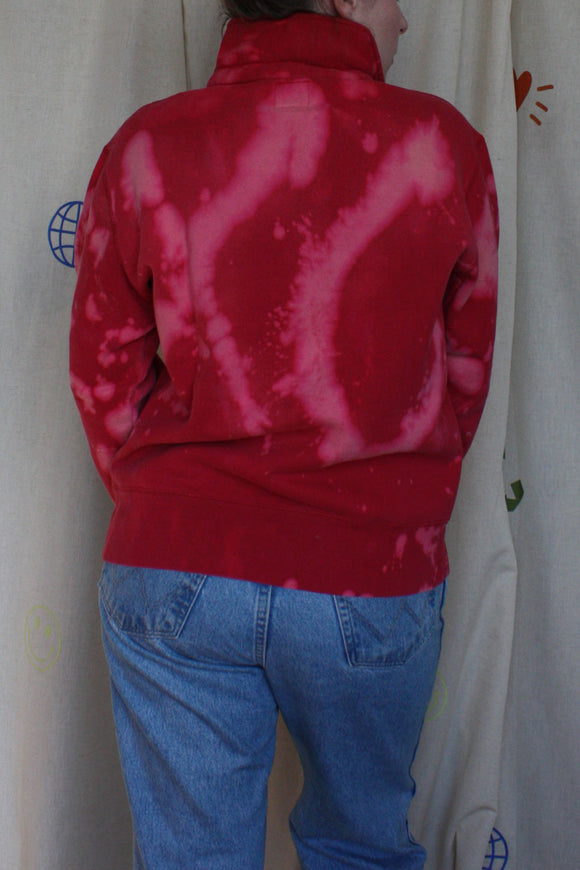 red bleached roots sweater, upcycled in canada