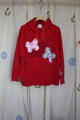 red upcycled hoodie with butterflies on the front, repurposed in canada