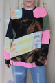 hot pink, bleached and tie-dyed patchwork sweater, upcycled in canada, one-of-a-kind