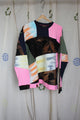 hot pink, bleached, tie-dyed and green fuzzy patchwork sweater, upcycled in canada, one-of-a-kind